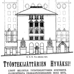 Marta Renvall kuvaili Työntekijättärien hyväksi (1912) työläisnaisten huonoja oloja ja keräsi kirjan myyntituloilla ja kirjaan liitetyllä keräyslomakkeella varoja oman talon hankkimiseksi. Marta Renvall kuvaili Työntekijättärien hyväksi (1912) työläisnaisten huonoja oloja ja keräsi kirjan myyntituloilla ja kirjaan liitetyllä keräyslomakkeella varoja oman talon hankkimiseksi.
